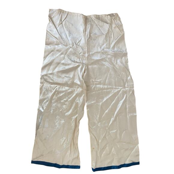 Vtg 50s Chinese Satin Embroidered Lounge Set Jacket & Pants Floral Frog Button - Picture 12 of 16